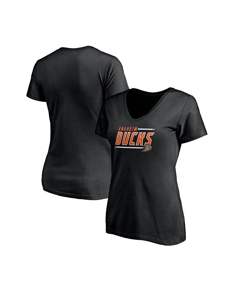 Women's Black Anaheim Ducks Plus Size Mascot In Bounds V-Neck T-shirt Black $15.20 Tops