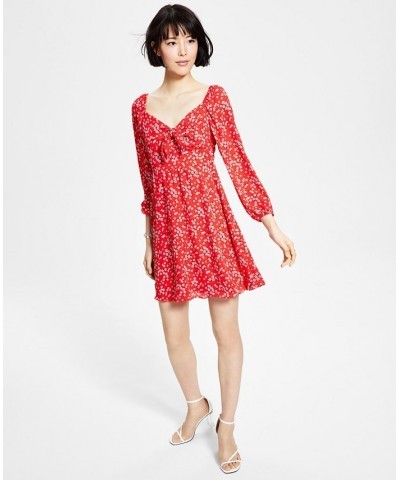 Women's Ditsy-Print Tie-Bust Dress Aurora Red Floral $54.50 Dresses