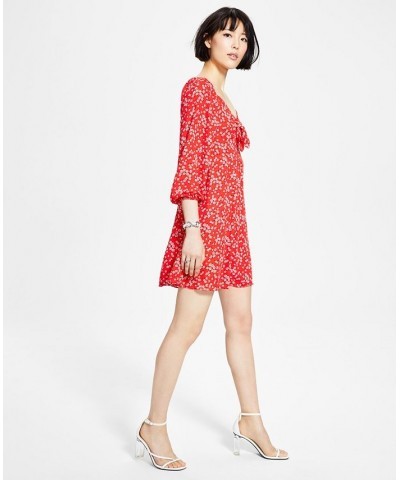 Women's Ditsy-Print Tie-Bust Dress Aurora Red Floral $54.50 Dresses