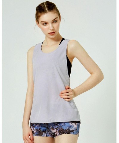 Atlas Laser Cut Mesh Tank for Women Purple $41.34 Tops