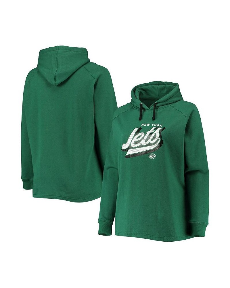 Women's Branded Green New York Jets Plus Size First Contact Raglan Pullover Hoodie Green $34.50 Sweatshirts