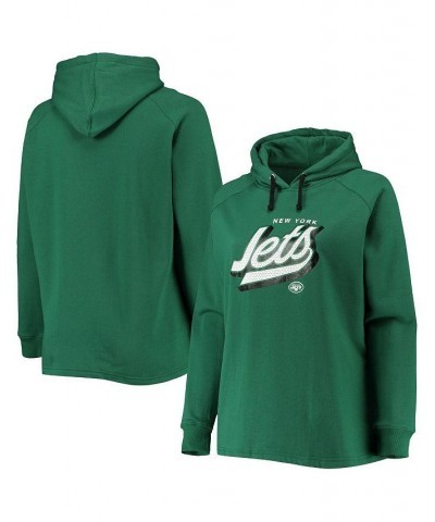 Women's Branded Green New York Jets Plus Size First Contact Raglan Pullover Hoodie Green $34.50 Sweatshirts