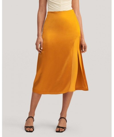 Prunus Split Silk Midi Skirt for Women Yellow $71.82 Skirts