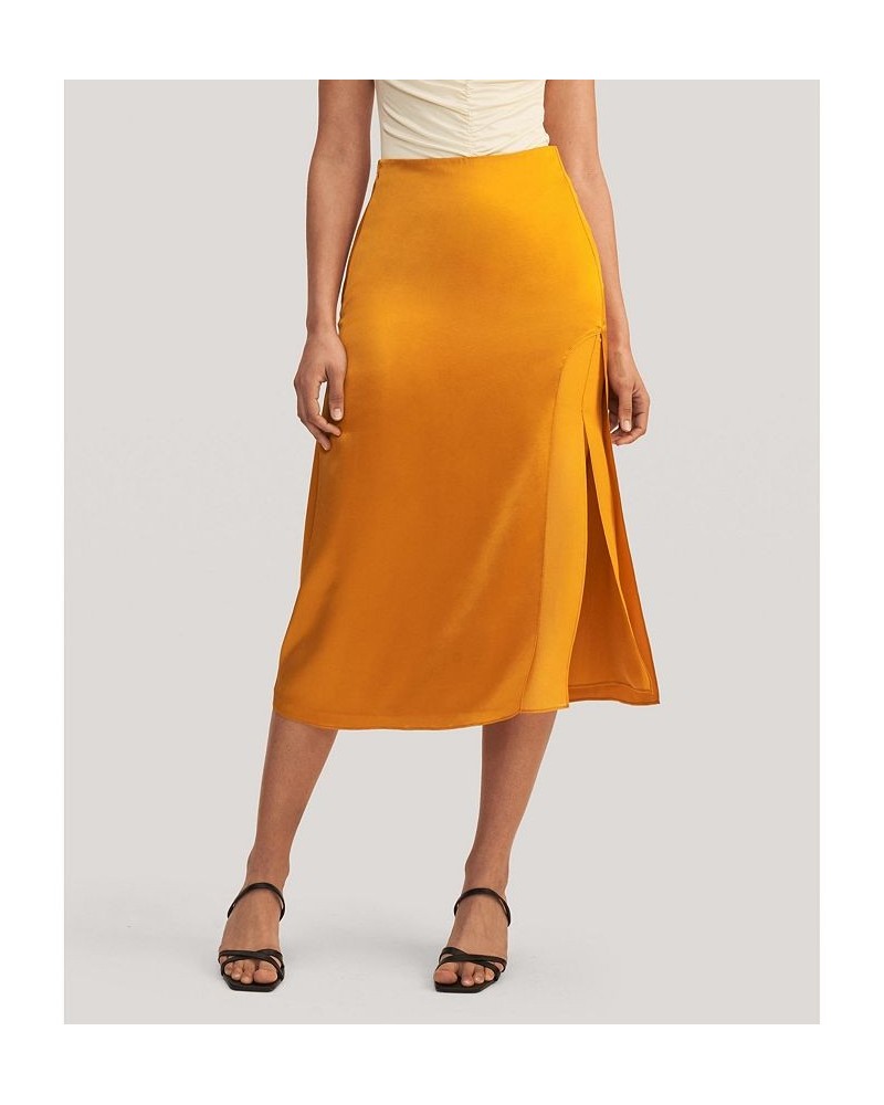 Prunus Split Silk Midi Skirt for Women Yellow $71.82 Skirts