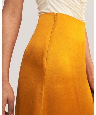 Prunus Split Silk Midi Skirt for Women Yellow $71.82 Skirts