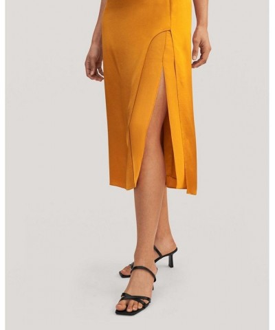 Prunus Split Silk Midi Skirt for Women Yellow $71.82 Skirts