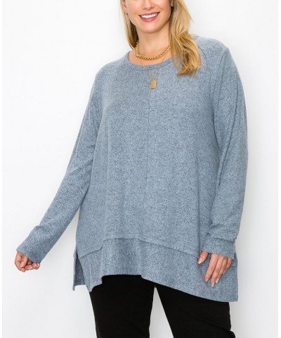 Plus Size Cozy Long Sleeve Pleat Button Back Top Chambray $22.68 Tops