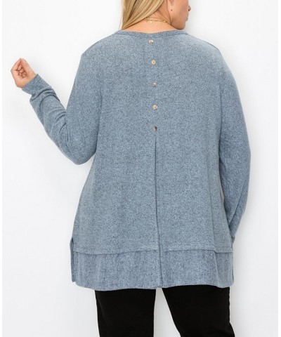 Plus Size Cozy Long Sleeve Pleat Button Back Top Chambray $22.68 Tops