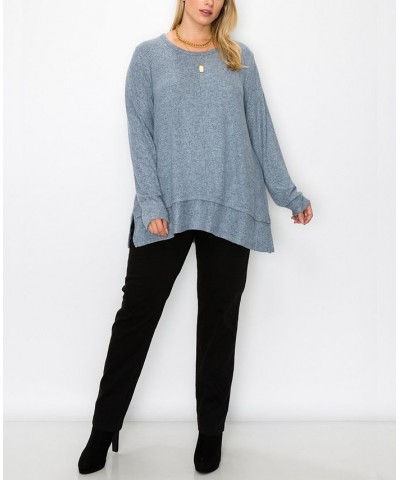 Plus Size Cozy Long Sleeve Pleat Button Back Top Chambray $22.68 Tops