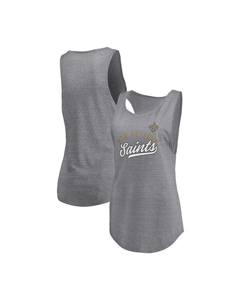 Women's Branded Heathered Gray New Orleans Saints Quality Time Scoop Neck Tri-Blend Tank Top Heathered Gray $15.40 Tops