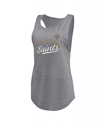 Women's Branded Heathered Gray New Orleans Saints Quality Time Scoop Neck Tri-Blend Tank Top Heathered Gray $15.40 Tops