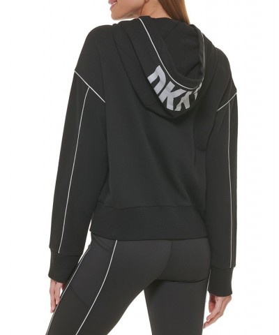 Women's Reflective Piping Hoodie Black $20.40 Sweatshirts