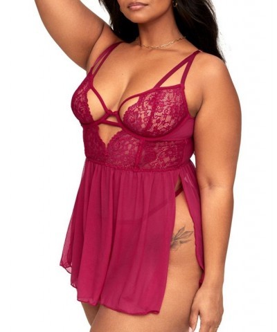 Rae Women's Plus-Size Unlined Babydoll & G-String Set Lingerie Red $30.78 Lingerie