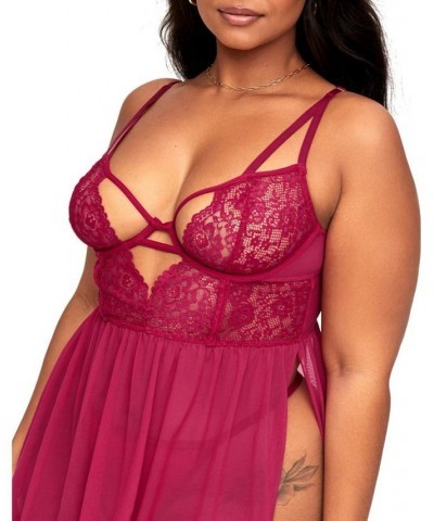 Rae Women's Plus-Size Unlined Babydoll & G-String Set Lingerie Red $30.78 Lingerie