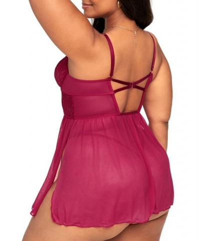 Rae Women's Plus-Size Unlined Babydoll & G-String Set Lingerie Red $30.78 Lingerie