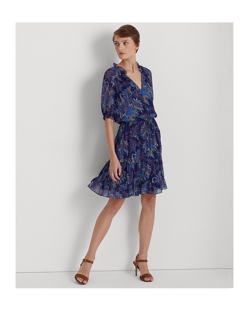 Women's Floral Crinkle Georgette Dress Navy Multi $29.19 Dresses