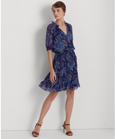 Women's Floral Crinkle Georgette Dress Navy Multi $29.19 Dresses