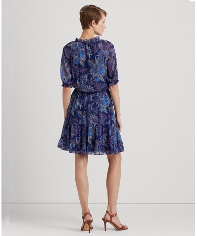 Women's Floral Crinkle Georgette Dress Navy Multi $29.19 Dresses