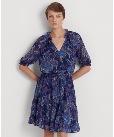 Women's Floral Crinkle Georgette Dress Navy Multi $29.19 Dresses