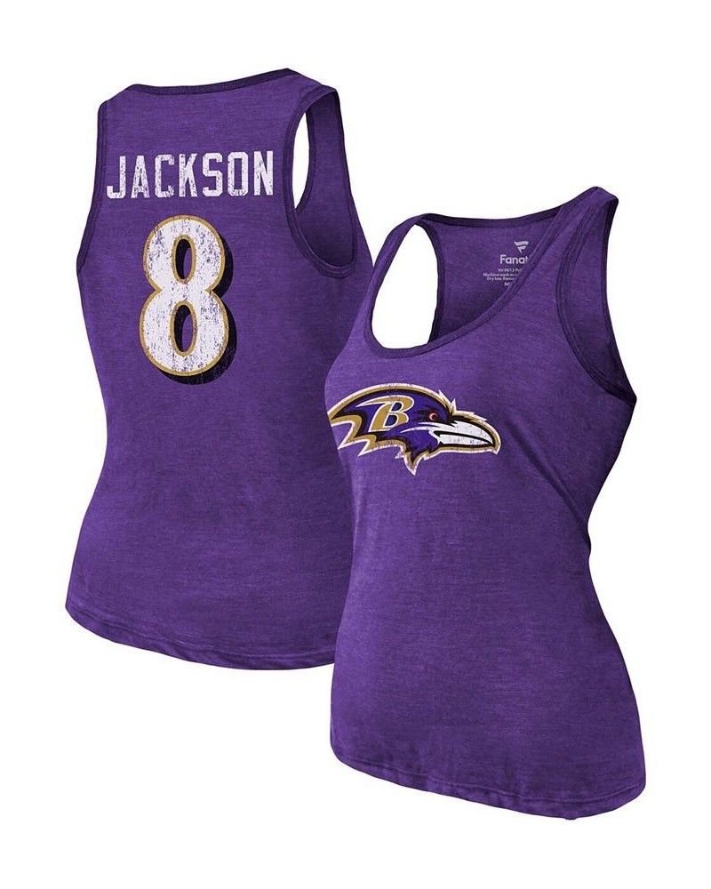 Women's Heathered Purple Baltimore Ravens Name Number Tri-Blend Tank Top Purple $32.39 Tops