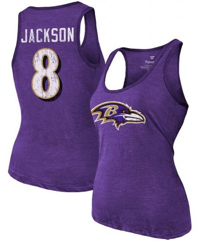 Women's Heathered Purple Baltimore Ravens Name Number Tri-Blend Tank Top Purple $32.39 Tops