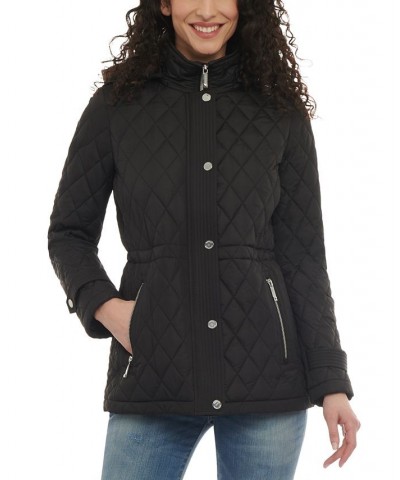 Women's Petite Quilted Hooded Anorak Coat Black $52.00 Coats