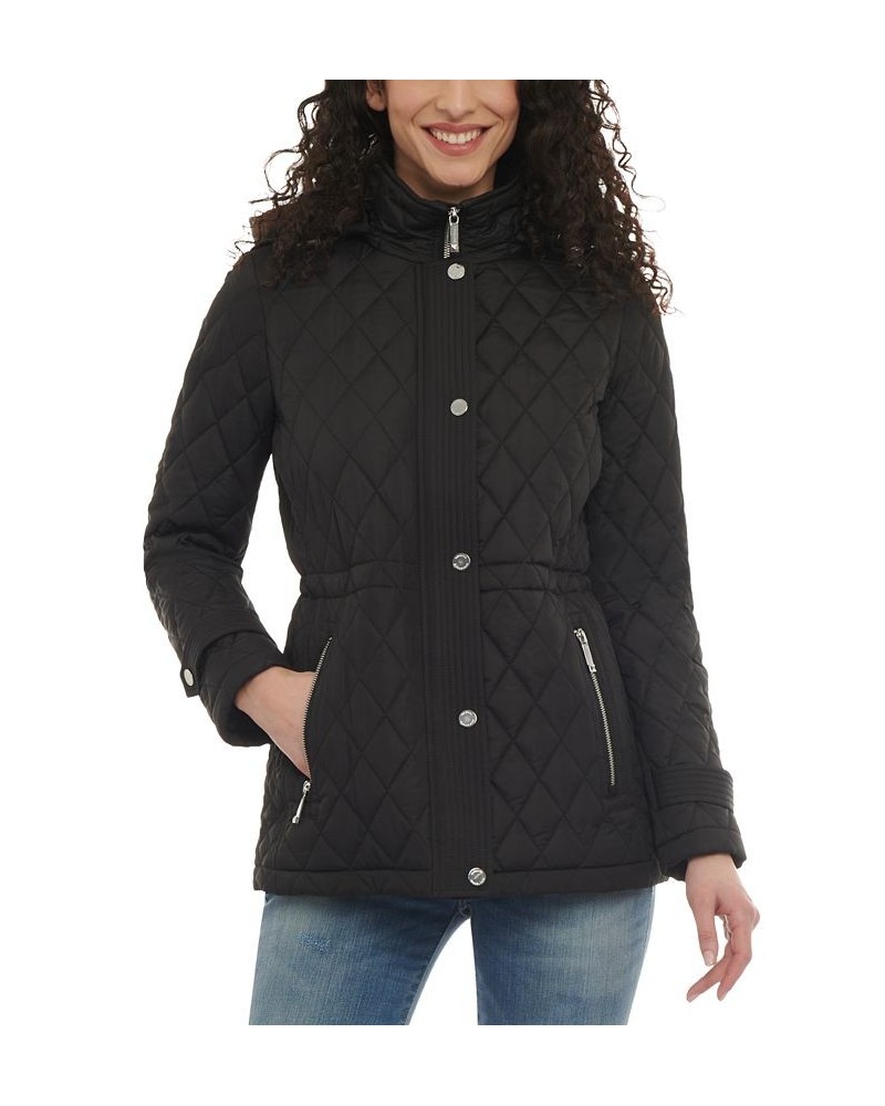 Women's Petite Quilted Hooded Anorak Coat Black $52.00 Coats