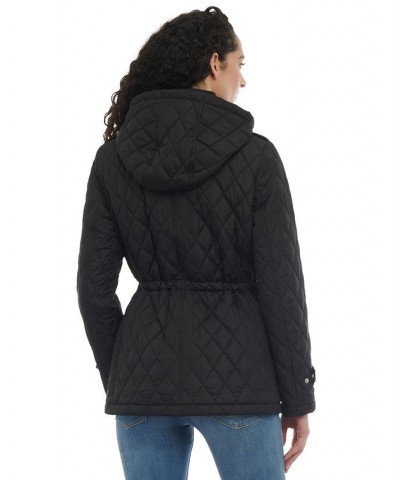 Women's Petite Quilted Hooded Anorak Coat Black $52.00 Coats