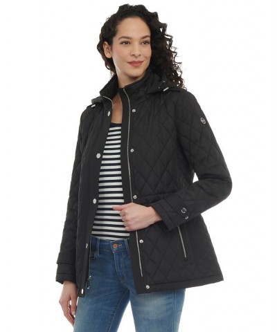 Women's Petite Quilted Hooded Anorak Coat Black $52.00 Coats