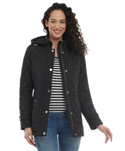 Women's Petite Quilted Hooded Anorak Coat Black $52.00 Coats