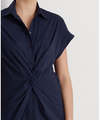 Women's Twist-Front Cotton Short-Sleeve Shirt French Navy $48.18 Tops