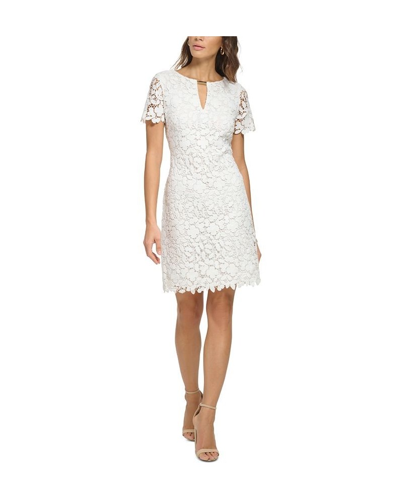 Women's Lace Keyhole-Cutout Sheath Dress White $45.88 Dresses