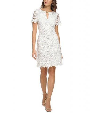 Women's Lace Keyhole-Cutout Sheath Dress White $45.88 Dresses