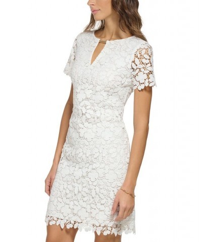 Women's Lace Keyhole-Cutout Sheath Dress White $45.88 Dresses