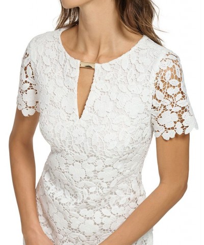 Women's Lace Keyhole-Cutout Sheath Dress White $45.88 Dresses