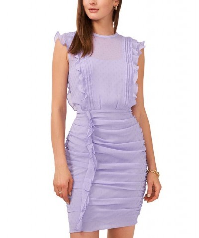 Petite Ruffled Ruched Shimmer-Dot Chiffon Dress Periwinkle $35.60 Dresses