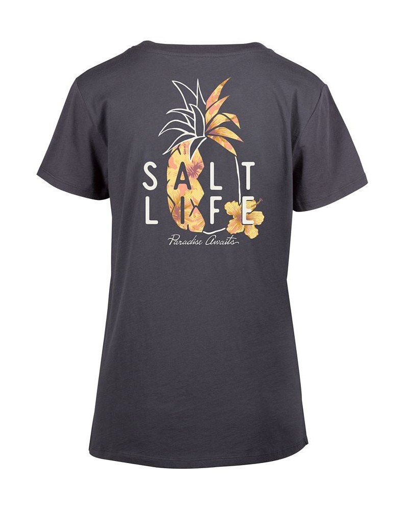 Women's Pineapple Cotton Graphic T-Shirt Ebony $19.38 Tops