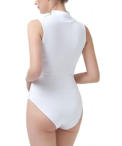 Women's Turtleneck Sleeveless Bodysuit White $26.95 Tops