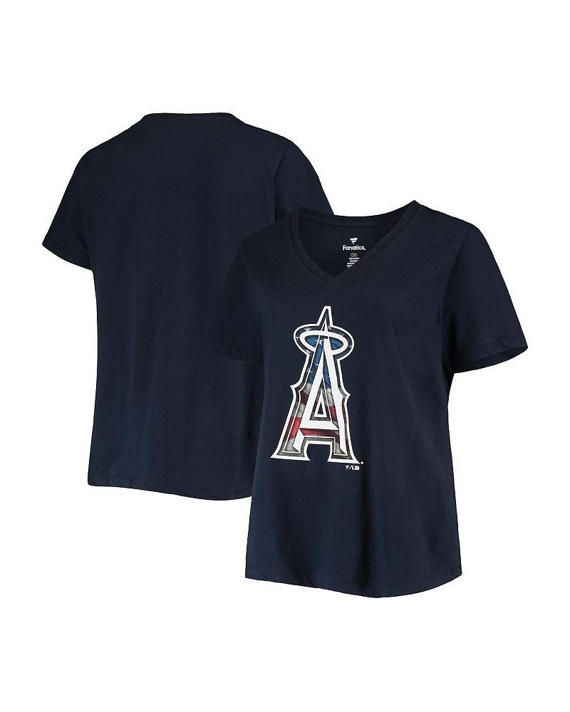 Women's Navy Los Angeles Angels Plus Size Banner V-Neck T-shirt Navy $26.99 Tops