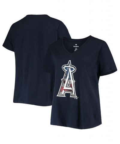 Women's Navy Los Angeles Angels Plus Size Banner V-Neck T-shirt Navy $26.99 Tops