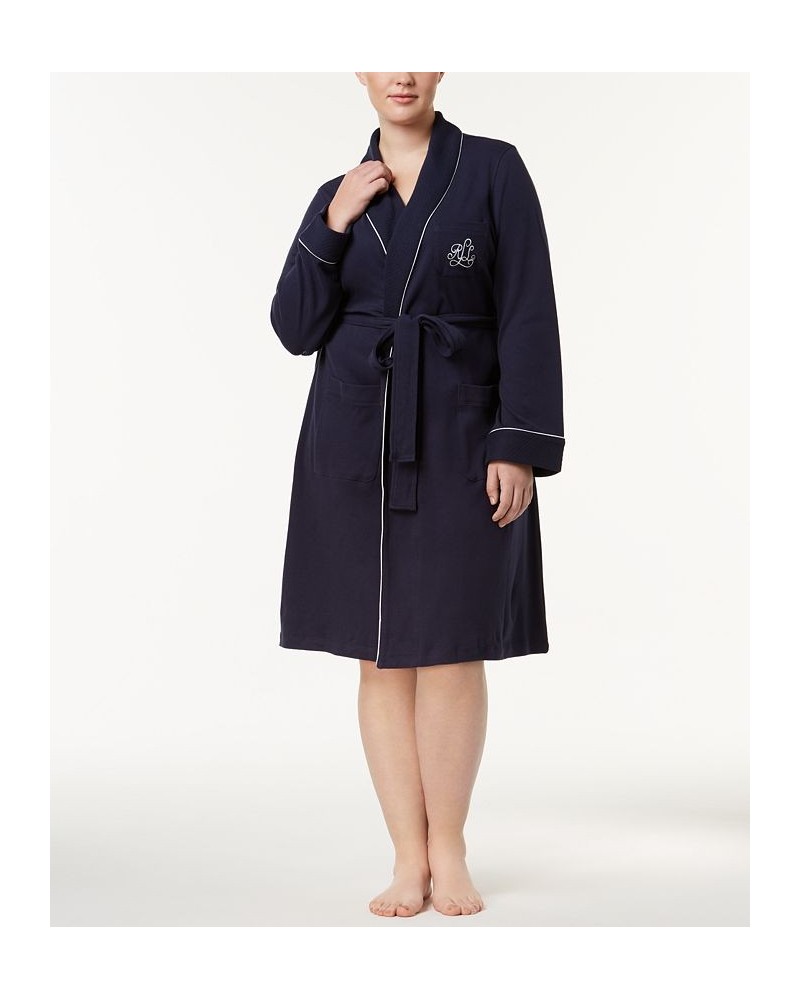 Women's Plus Size Shawl-Collar Robe Blue $43.12 Sleepwear