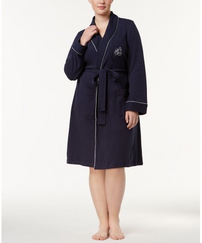 Women's Plus Size Shawl-Collar Robe Blue $43.12 Sleepwear