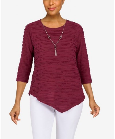 Petite Size Classics Solid Texture Top with Detachable Necklace Claret $25.80 Tops