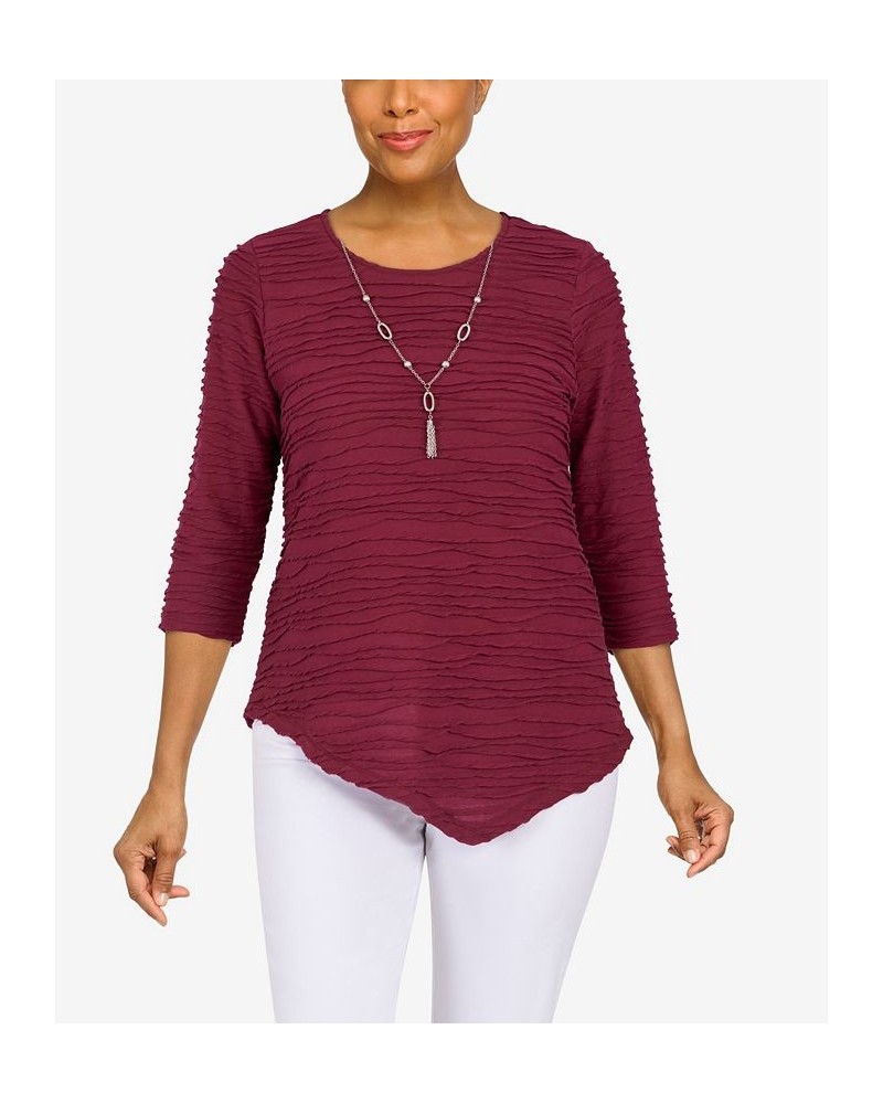 Petite Size Classics Solid Texture Top with Detachable Necklace Claret $25.80 Tops