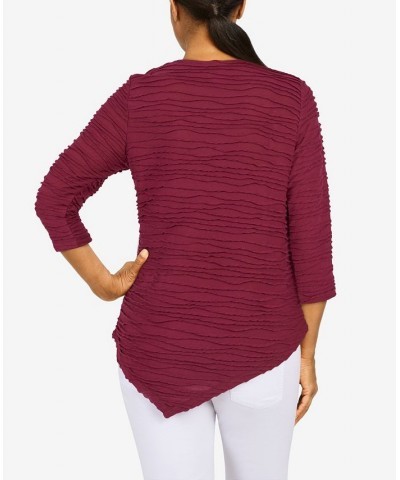 Petite Size Classics Solid Texture Top with Detachable Necklace Claret $25.80 Tops