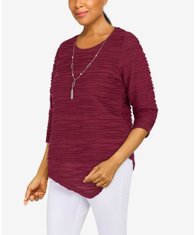 Petite Size Classics Solid Texture Top with Detachable Necklace Claret $25.80 Tops