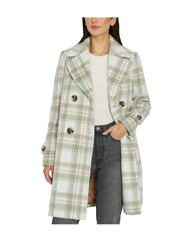 Women's Double-Breasted Plaid Coat Green $75.60 Coats