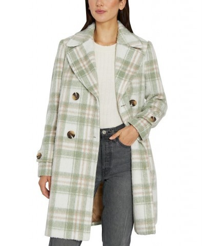 Women's Double-Breasted Plaid Coat Green $75.60 Coats