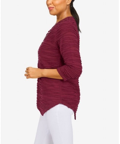 Petite Size Classics Solid Texture Top with Detachable Necklace Claret $25.80 Tops