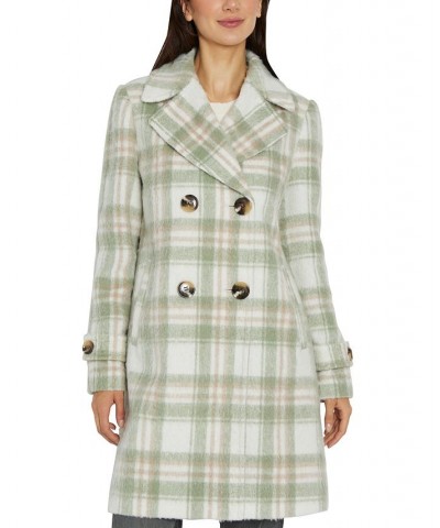 Women's Double-Breasted Plaid Coat Green $75.60 Coats